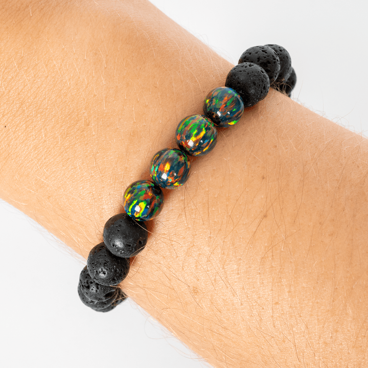 Black Fire Opal & Lava Stone Beaded Bracelet - The Opal Dealer