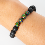Black Fire Opal & Lava Stone Beaded Bracelet