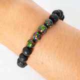 Black Fire Opal & Lava Stone Beaded Bracelet - New Design