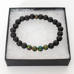 Black Fire Opal & Lava Stone Beaded Bracelet