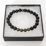 Black Fire Opal & Lava Stone Beaded Bracelet