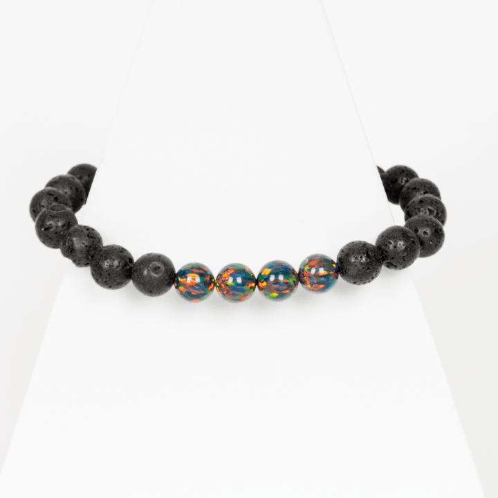 Black Fire Opal & Lava Stone Beaded Bracelet - The Opal Dealer