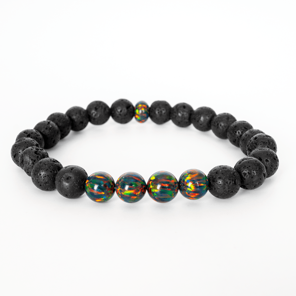 Black Fire Opal & Lava Stone Beaded Bracelet - The Opal Dealer