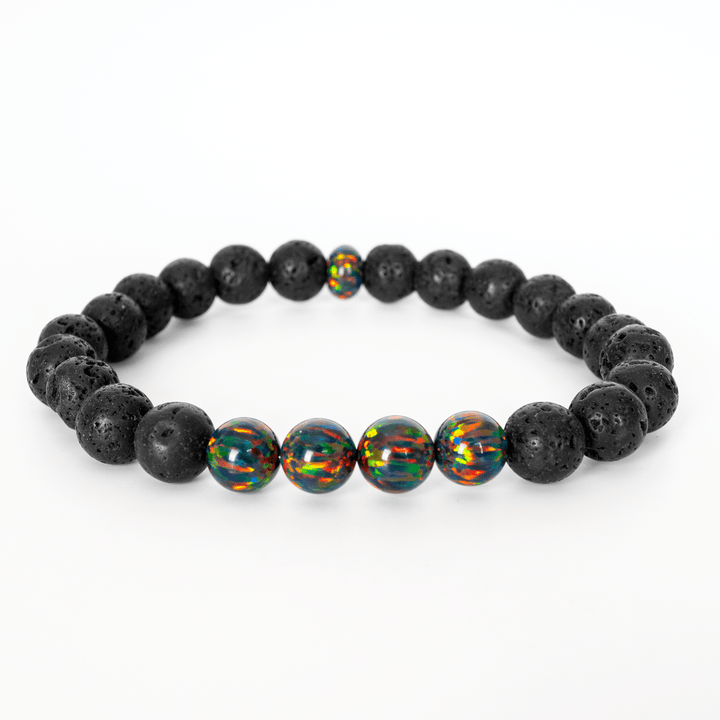 Black Fire Opal & Lava Stone Beaded Bracelet - The Opal Dealer