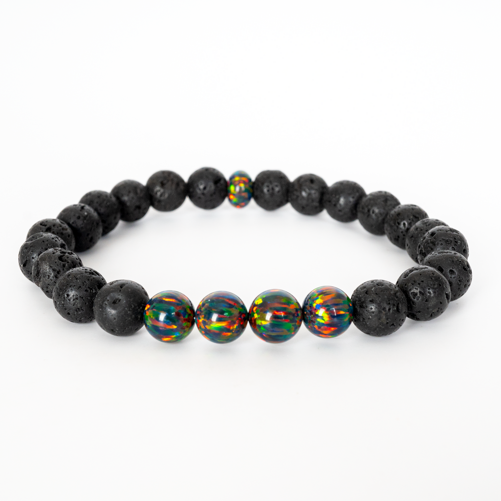 Black Fire Opal & Lava Stone Beaded Bracelet - Stackable Jewelry – The Opal  Dealer
