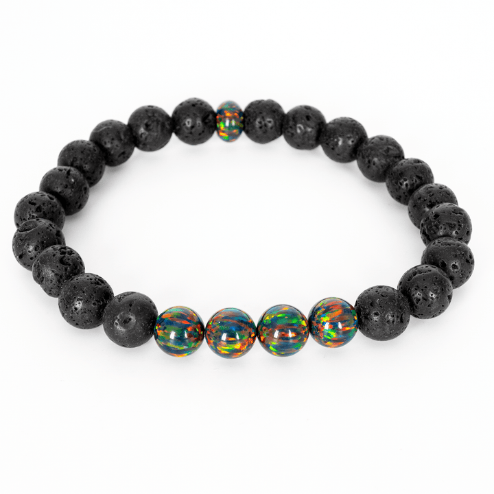 Black Fire Opal & Lava Stone Beaded Bracelet - The Opal Dealer
