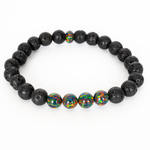 Black Fire Opal & Lava Stone Beaded Bracelet - New Design