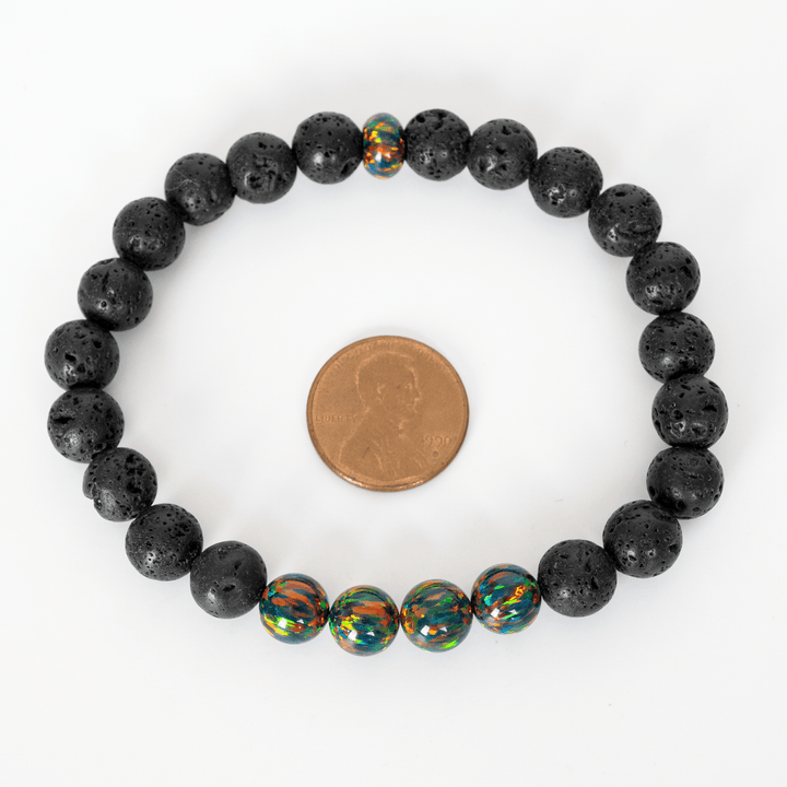 Black Fire Opal & Lava Stone Beaded Bracelet - The Opal Dealer