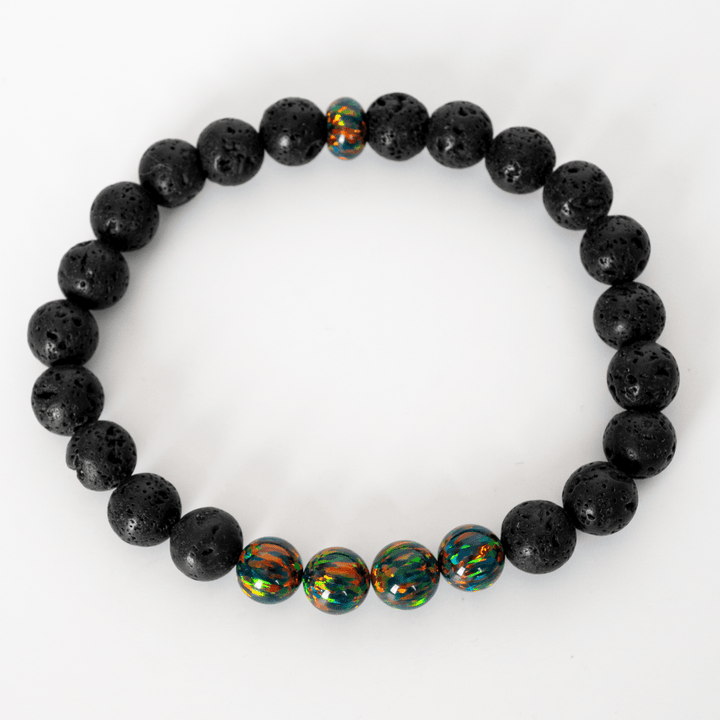 Black Fire Opal & Lava Stone Beaded Bracelet - The Opal Dealer
