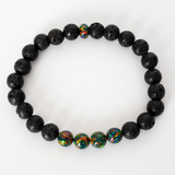 Black Fire Opal & Lava Stone Beaded Bracelet