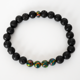 Black Fire Opal & Lava Stone Beaded Bracelet - New Design