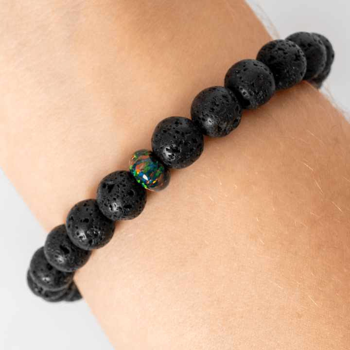 Black Fire Opal & Lava Stone Beaded Bracelet - The Opal Dealer