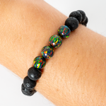 Black Fire Opal & Lava Stone Beaded Bracelet