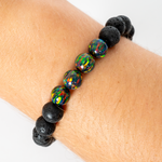 Black Fire Opal & Lava Stone Beaded Bracelet - New Design