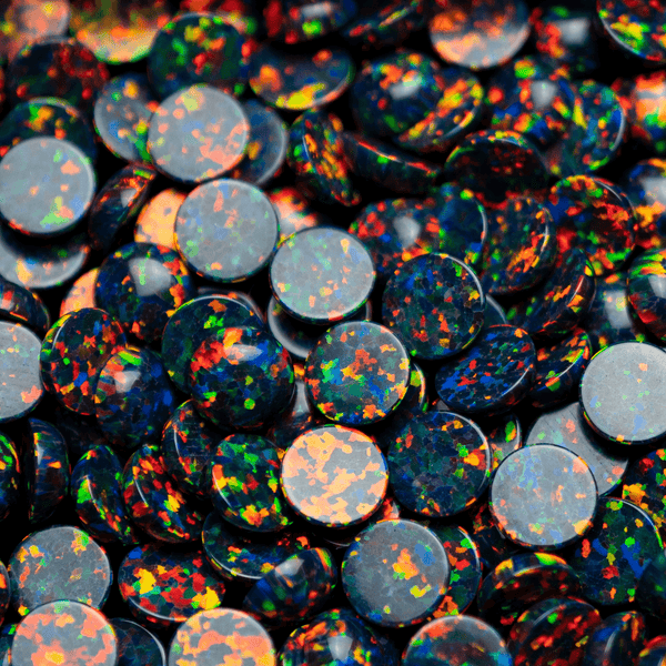 Black Fire round flat back Opal cabochon