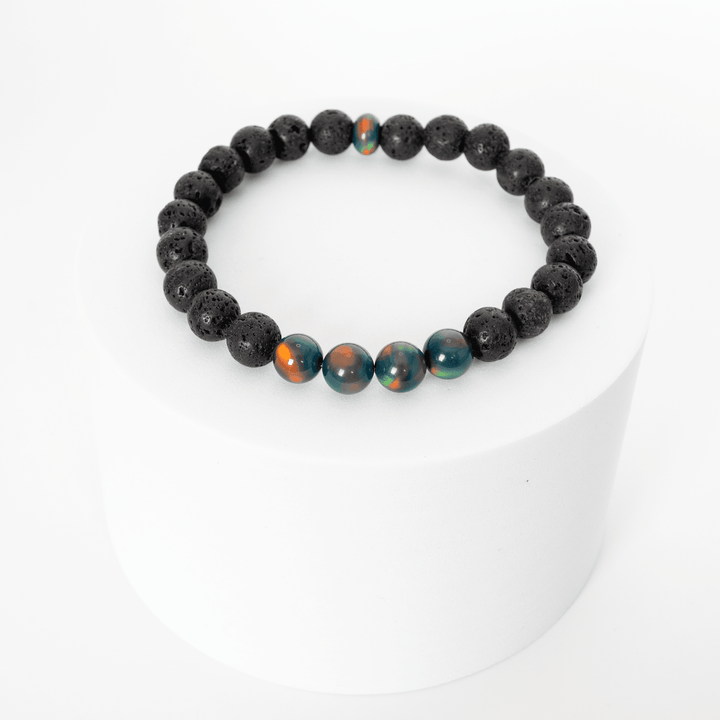 Black Rainbow Opalescence & Lava Stone Beaded Bracelet - The Opal Dealer