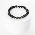 Black Rainbow Opalescence & Lava Stone Beaded Bracelet