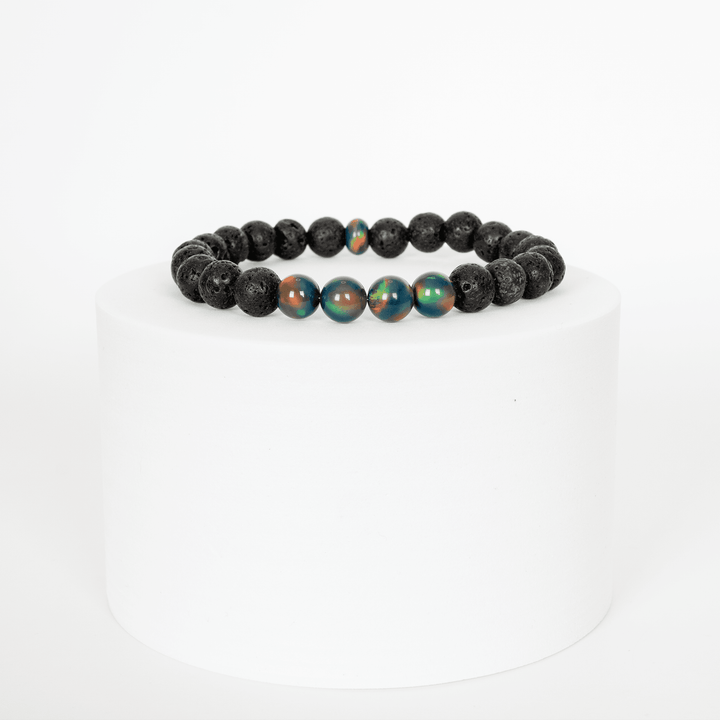 Black Rainbow Opalescence & Lava Stone Beaded Bracelet - The Opal Dealer