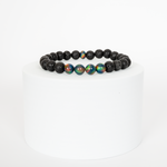 Black Rainbow Opalescence & Lava Stone Beaded Bracelet