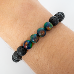 Black Rainbow Opalescence & Lava Stone Beaded Bracelet