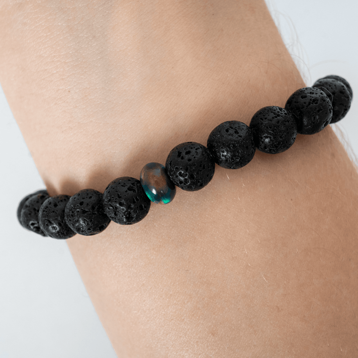 Black Rainbow Opalescence & Lava Stone Beaded Bracelet - The Opal Dealer
