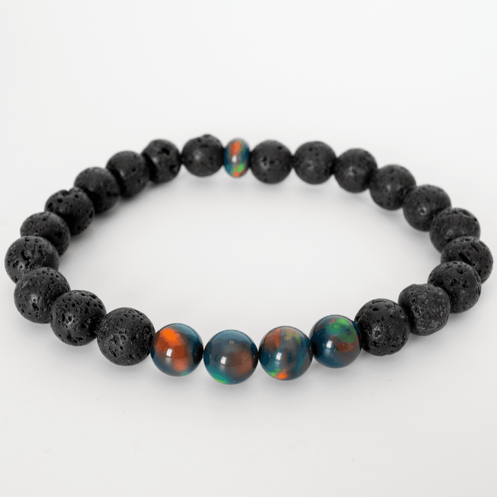 Black Rainbow Opalescence & Lava Stone Beaded Bracelet - The Opal Dealer