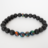 Black Rainbow Opalescence & Lava Stone Beaded Bracelet