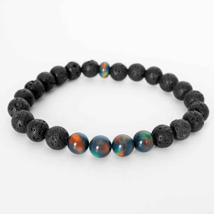 Black Rainbow Opalescence & Lava Stone Beaded Bracelet - The Opal Dealer