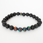Black Rainbow Opalescence & Lava Stone Beaded Bracelet