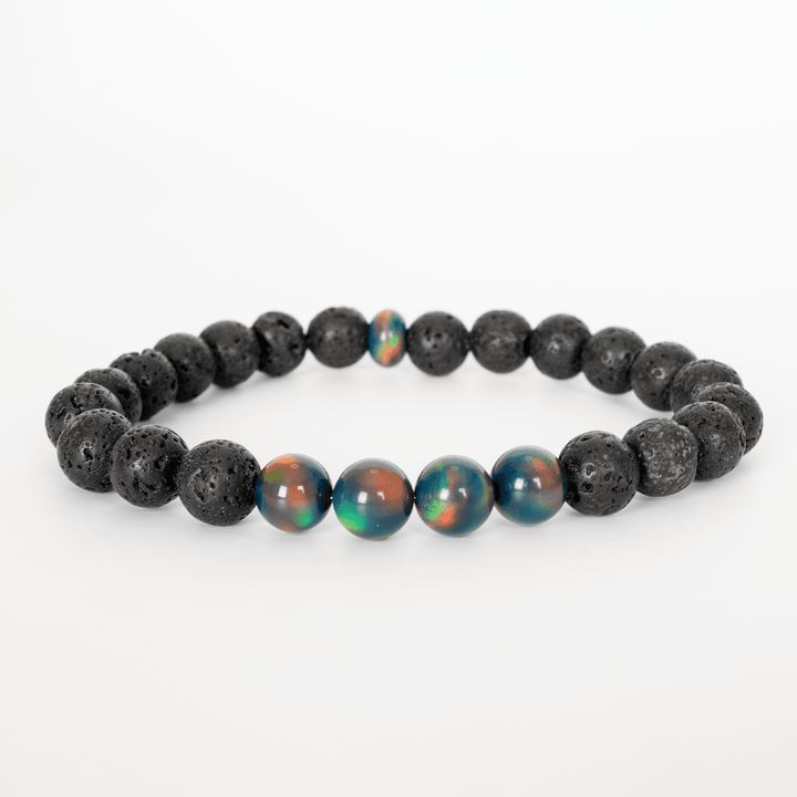 Black Rainbow Opalescence & Lava Stone Beaded Bracelet - The Opal Dealer