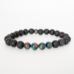 Black Rainbow Opalescence & Lava Stone Beaded Bracelet
