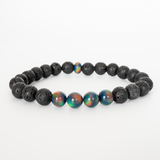 Black Rainbow Opalescence & Lava Stone Beaded Bracelet