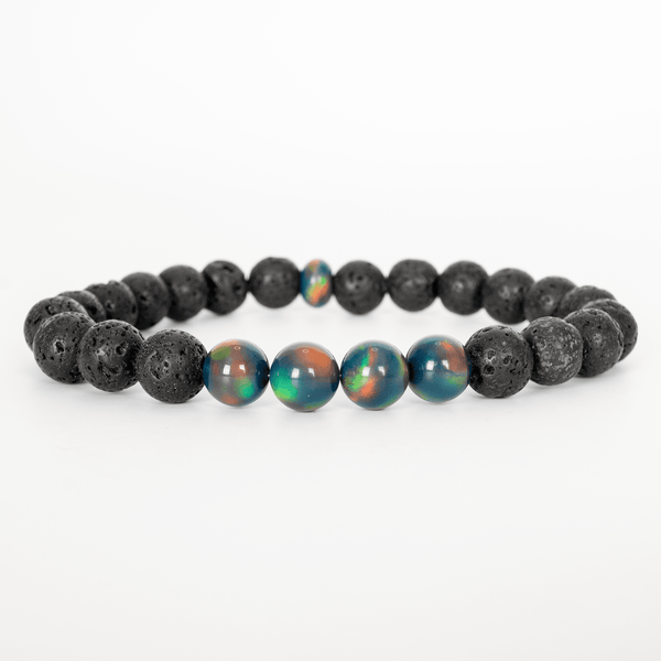 Black Rainbow Opalescence & Lava Stone Beaded Bracelet - The Opal Dealer