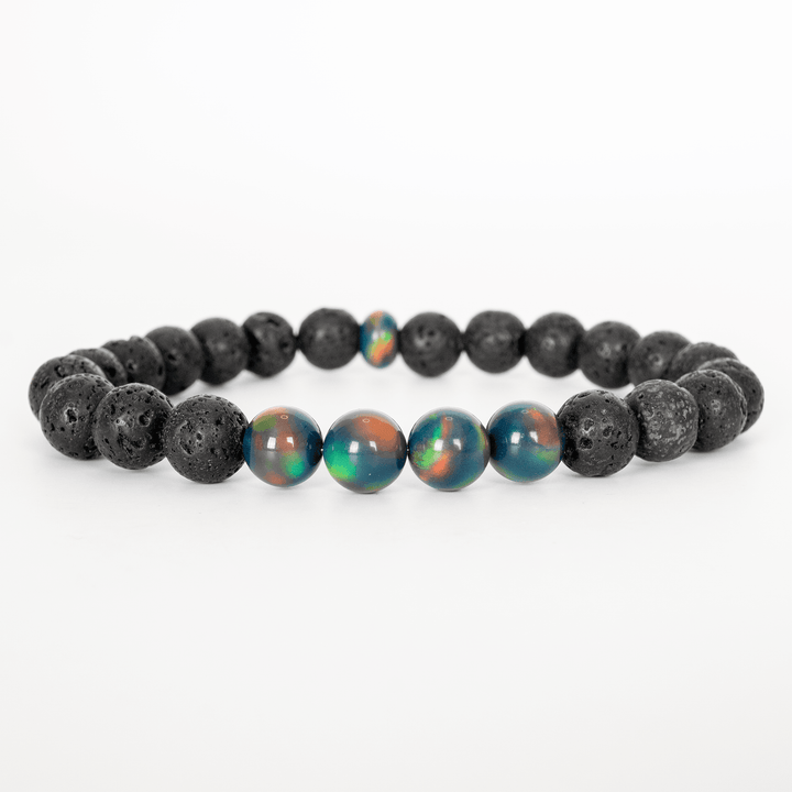 Black Rainbow Opalescence & Lava Stone Beaded Bracelet - The Opal Dealer