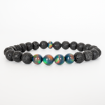 Black Rainbow Opalescence & Lava Stone Beaded Bracelet