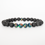 Black Rainbow Opalescence & Lava Stone Beaded Bracelet
