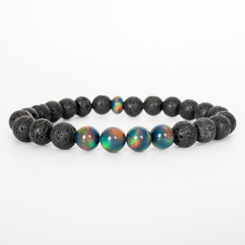 Black Rainbow Opalescence & Lava Stone Beaded Bracelet