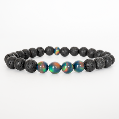 Black Rainbow Opalescence & Lava Stone Beaded Bracelet - New Design