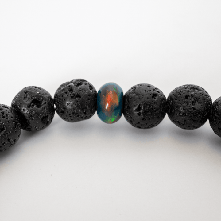 Black Rainbow Opalescence & Lava Stone Beaded Bracelet - The Opal Dealer