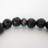 Black Rainbow Opalescence & Lava Stone Beaded Bracelet