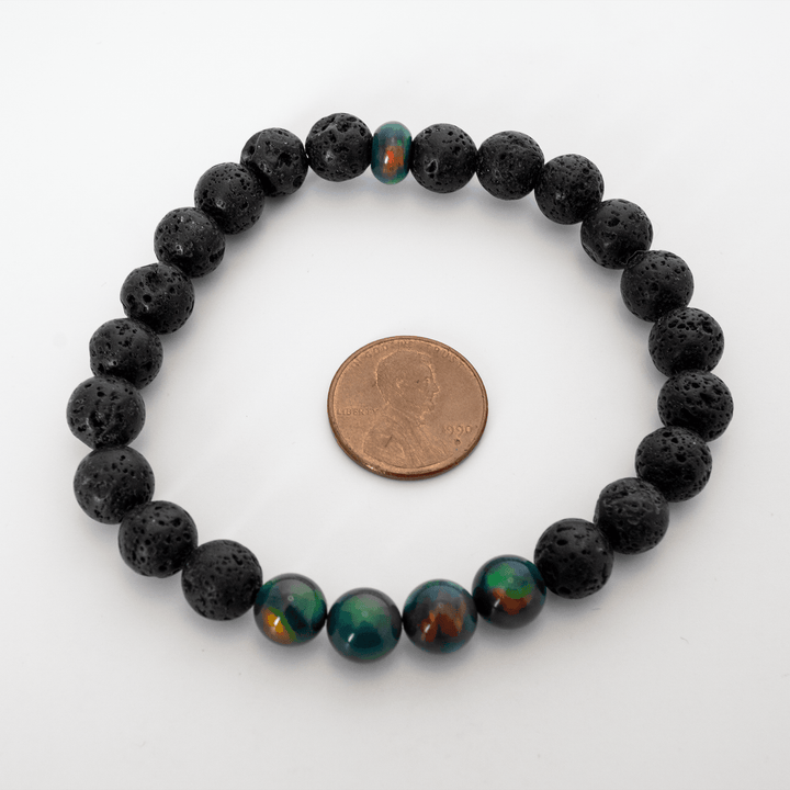 Black Rainbow Opalescence & Lava Stone Beaded Bracelet - The Opal Dealer