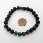 Black Rainbow Opalescence & Lava Stone Beaded Bracelet