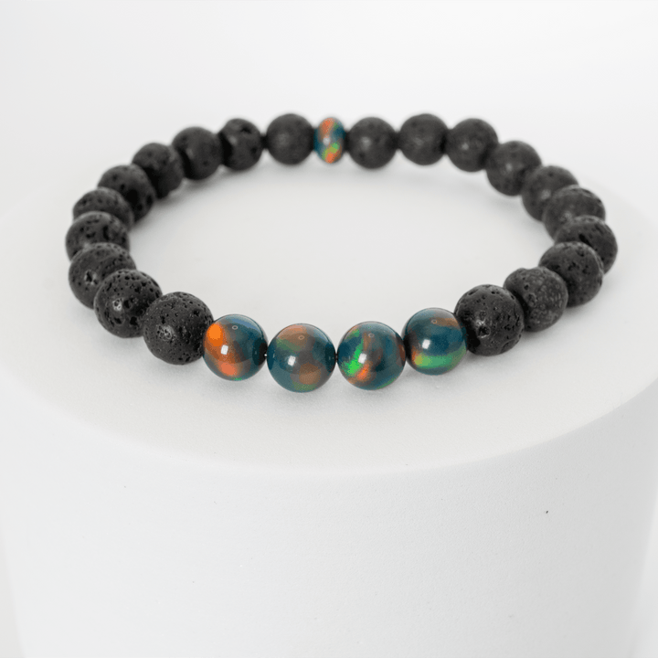 Black Rainbow Opalescence & Lava Stone Beaded Bracelet - The Opal Dealer