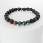 Black Rainbow Opalescence & Lava Stone Beaded Bracelet