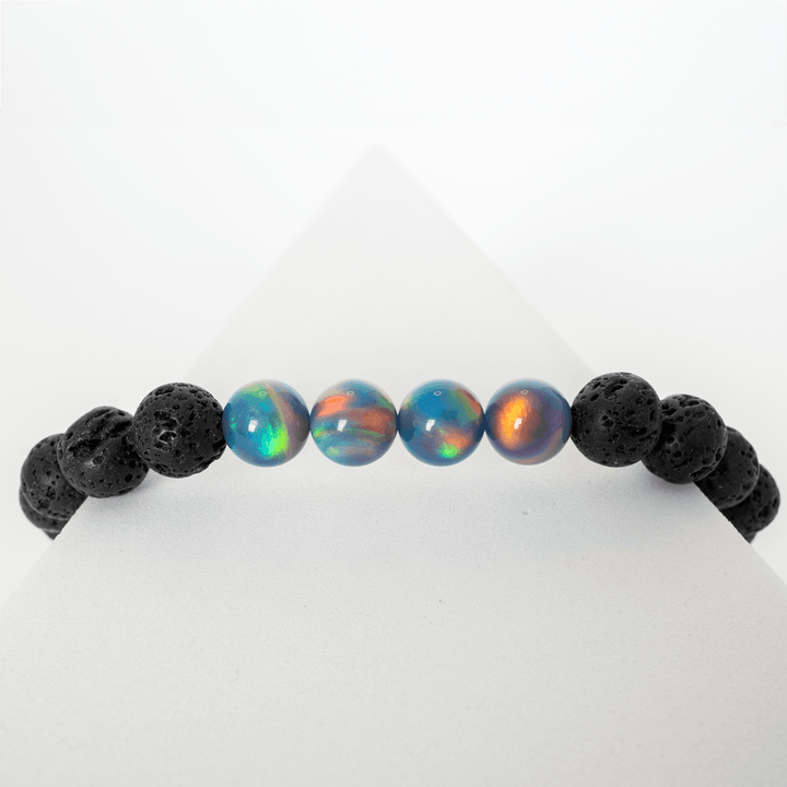 Blue Haze Opalescence & Lava Stone Beaded Bracelet - The Opal Dealer