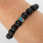 Blue Haze Opalescence & Lava Stone Beaded Bracelet