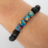 Blue Haze Opalescence & Lava Stone Beaded Bracelet