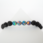 Blue Haze Opalescence & Lava Stone Beaded Bracelet