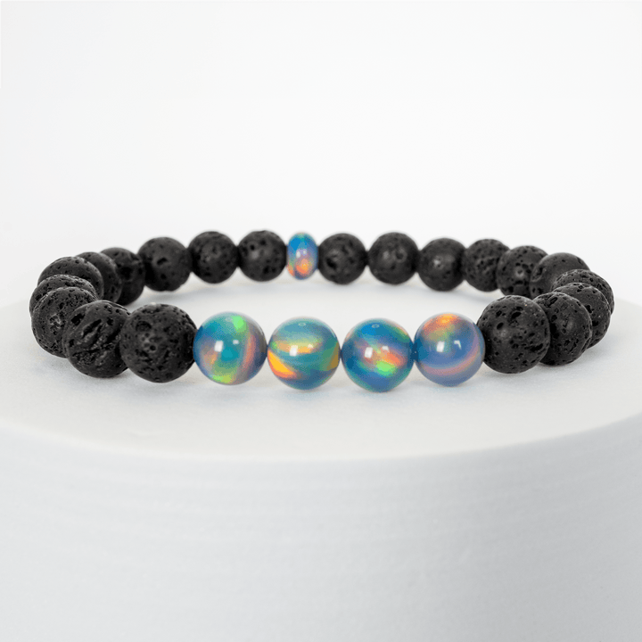 Blue Haze Opalescence & Lava Stone Beaded Bracelet - The Opal Dealer