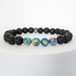 Blue Haze Opalescence & Lava Stone Beaded Bracelet